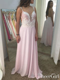 Plunging V Neck Match Colored Pearls Bodice Pink Chiffon Bridesmaid Dresses ARD2509-SheerGirl