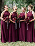Plus Size Burgundy Long Bridesmaid Dresses with Halter Neck ARD1777-SheerGirl