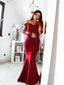 Plus Size Burgundy Mermaid Bridesmaid Dresses Long Sleeve Mother of the Bride Dress ARD1388