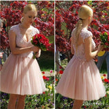 Plus Size Cheap Homecoming Dresses Beaded Lace Blush Pink Short Homecoming Dresses APD3500-SheerGirl