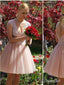Vestidos de fiesta baratos de talla grande, vestidos de fiesta cortos de encaje con cuentas, color rosa rubor, APD3500 