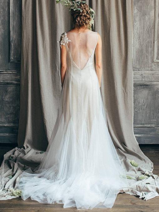 Plus Size Country Wedding Dresses Beaded Applique Sheath Rustic Wedding Dress AWD1202-SheerGirl