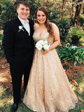 Plus Size Gold Lace Formal Prom Dresses Long Prom Dresses ARD2331-SheerGirl