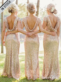 Plus Size Gold Mermaid Bridesmaid Dresses Short Sleeves Mother of the Bride Dress APD1547-SheerGirl