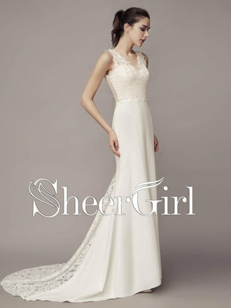 Plus Size Lace Wedding Dresses Mermaid Vintage Ball Gown Wedding Dresses AWD1032-SheerGirl