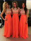 Vestidos de dama de honor baratos y largos de talla grande, vestidos formales con cuentas de gasa naranja APD2867 