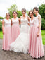 Plus Size Pink Chiffon Long Bridesmaid Dresses with Lace Top ARD1437