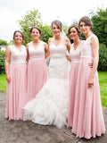 Plus Size Pink Chiffon Long Bridesmaid Dresses with Lace Top ARD1437-SheerGirl