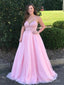 Růžové plesové šaty velké velikosti Špagetový pásek s výstřihem do V Plesové šaty ARD2057 