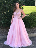 Plus Size Pink Prom Dresses Spaghetti Strap V Neck Ball Gown ARD2057-SheerGirl