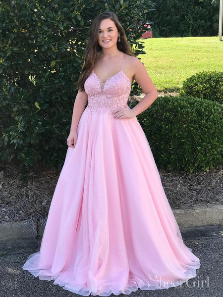 Plus Size Pink Prom Dresses Spaghetti Strap V Neck Ball Gown ARD2057 Plus Size Pink Prom Dresses Spaghetti Strap V Neck Ball Gown ARD2057