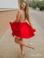 Červené krátké plesové šaty velké velikosti ARD2016 z korálků bez zad 
