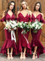 Plus Size Spaghetti Strap High Low Mermaid Burgundy Bridesmaid Dresses ARD1754