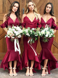Plus Size Spaghetti Strap High Low Mermaid Burgundy Bridesmaid Dresses ARD1754-SheerGirl