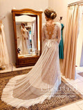 Polka Dot Boho Wedding Dresses Lace Bohemian Wedding Dress with Sleeves AWD1313-SheerGirl