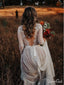 Polka Dot Boho Wedding Dresses Lace Bohemian Wedding Dress with Sleeves AWD1313