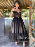 Polka Dots Black Tulle Dress with Corset Bodice Tea Length Prom Dress ARD2673-SheerGirl