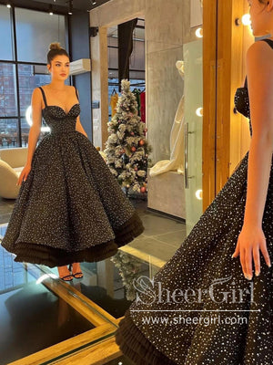 Polka Dots Tulle Tea Length Prom Dresses Corset Bodice Prom Dress ARD2877-SheerGirl
