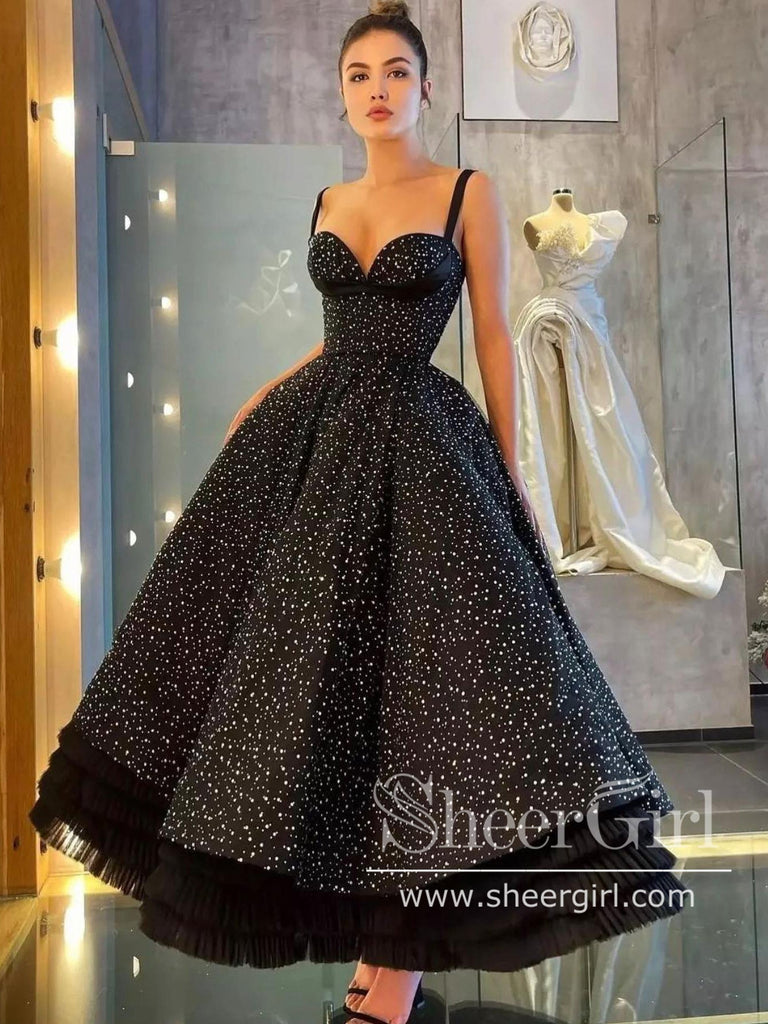 Polka Dots Tulle Tea Length Prom Dresses Corset Bodice Prom Dress ARD2877-SheerGirl