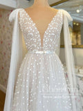 Polka Dots Tulle V Neck Bridal Gown A Line Boho Wedding Dress AWD1946-SheerGirl