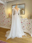 Polka Dots Tulle V Neck Bridal Gown A Line Boho Wedding Dress AWD1946