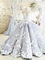 Princess Ball Gown Wedding Dresses Flower Applique Cathedral Train Bridal Dress SWD0020