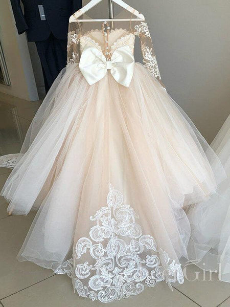 Ivory Princess Ball Gown for Kids Long Sleeve Flower Girl Dresses –  SheerGirl