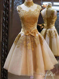 Princess High Neck Gold Lace Appliqued Homecoming Dresses,Short Party Dress,apd1428-SheerGirl