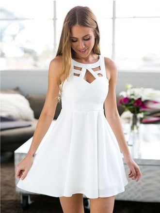 Princess Scoop Chiffon White Boho Homecoming Dresses Short MCL1012-SheerGirl