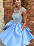 Princess Scoop Neck Satin with Pearl Beaded Bodice Homecoming Dresses APD2760-SheerGirl