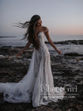 Princess Shimmering Full A-Line Gown with Sleeves Off Shoulder Wedding Dress AWD1776-SheerGirl