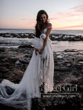 Princess Shimmering Full A-Line Gown with Sleeves Off Shoulder Wedding Dress AWD1776-SheerGirl