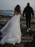 Princess Shimmering Full A-Line Gown with Sleeves Off Shoulder Wedding Dress AWD1776-SheerGirl