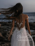 Princess Shimmering Full A-Line Gown with Sleeves Off Shoulder Wedding Dress AWD1776-SheerGirl