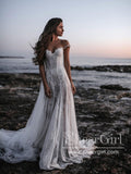 Princess Shimmering Full A-Line Gown with Sleeves Off Shoulder Wedding Dress AWD1776-SheerGirl