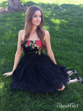 Princess Strapless Floral Homecoming Dress Embroidery Little Black Dresses APD2768-SheerGirl