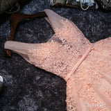 Princess V-neck Blush Pink Hoco Dresses Tulle Lace Appliqued Homecoming Dresses APD2277-SheerGirl