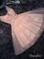 Princess V-neck Blush Pink Hoco Dresses Tulle Lace Appliqued Homecoming Dresses APD2277