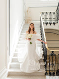 Princess Wedding Dress with Puff Short Sleeves Ball Gown Satin Bridal Dress AWD1844-SheerGirl