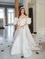 Princezna svatební šaty s nafouknutými krátkými rukávy Společenské šaty Saténové svatební šaty AWD1844 