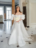 Princess Wedding Dress with Puff Short Sleeves Ball Gown Satin Bridal Dress AWD1844-SheerGirl