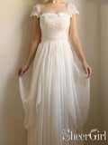 Princess/A-line Cap sleeves Chiffon Floor Length Vintage Beach Wedding Dresses Boho BMD1001-SheerGirl