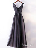 Princess/A-line V-neck Lace Appliqued Simple Long Prom Dresses Evening Gowns APD3007-SheerGirl