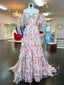 Print Garden Flower Tulle Prom Gown Ruffled Formal Dress Prom Dress with Detachable Sleeves ARD2886