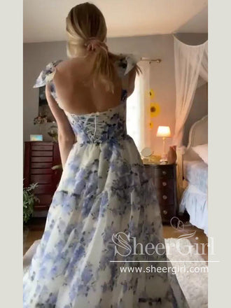 Print Lavender A-line Princess Corset Bodice Prom Dresses Long Formal Dresses Bridesmaid Dresses ARD2873-SheerGirl