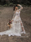 Puff Sleeves Bohemian Rustic Wedding Gown See Through Ivory Lace Boho Wedding Dresses AWD1938