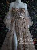 Puff Sleeves Corset Bodice Prom Gown with Sequins Star Sparkly Prom Dress ARD2741-SheerGirl