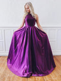 Purple Backless Long Prom Dresses With Pockets APD3217-SheerGirl