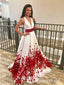 Red Beaded Floal Printed Long Prom Dresses with Deep V-Neck Formal Dress Plus Size APD3326