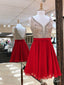 Vestidos de fiesta con cuentas de gasa roja, vestido de fiesta corto sin espalda con cuello en V ARD1711 